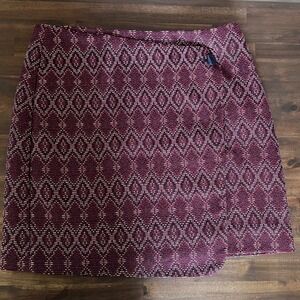 Loft‎ Womens 12 Navy Purple Red Diamond Tweed Button Wrap Skirt back zipper